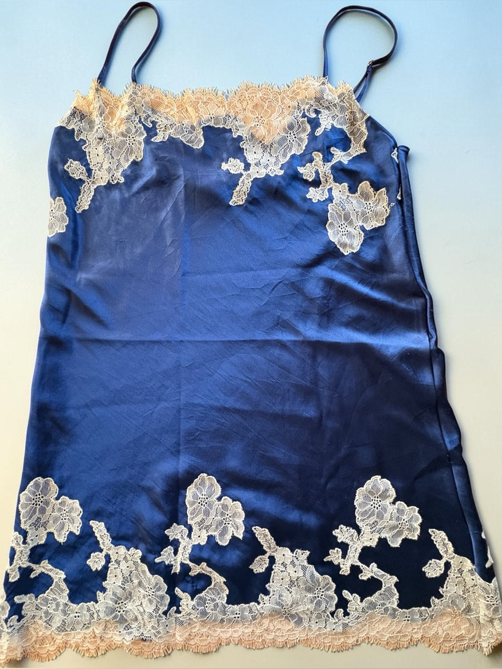 Victoria Secret Navy Slip with Ivory Lace Trim. Ladies med